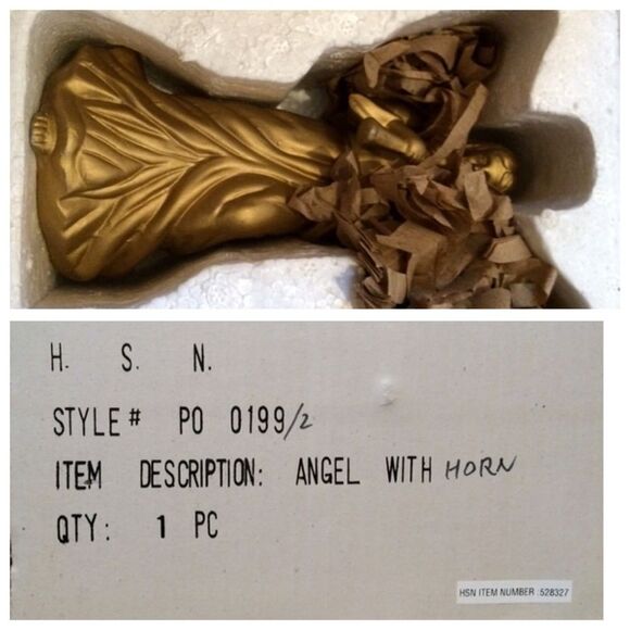 NIB NWT Golden Ceramic Christmas Angel W/ Horn - Picture 8 of 8